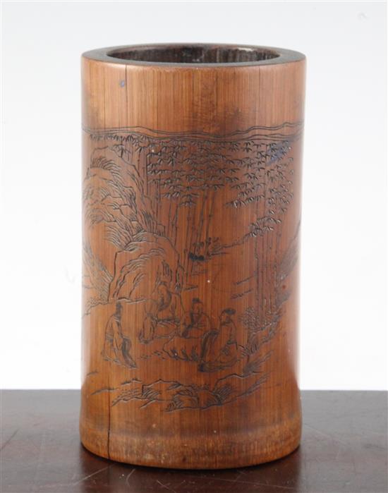 A Chinese bamboo brush pot, 19th century, 14.5cm.